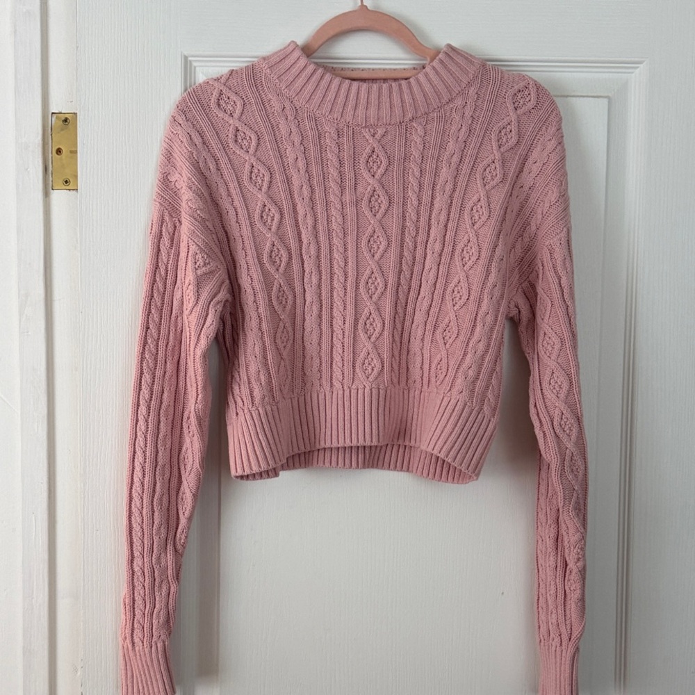 Gap x LoveShackFancy Blush Cable Knit Cropped Sweater